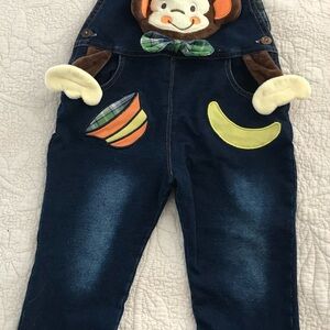 Kids Denim Overalls with Monkey Design 2-3T - New Never Worn